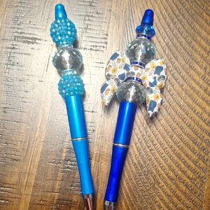 Blue Beaded Pens with Decorative Accents And One Police Officer Themed